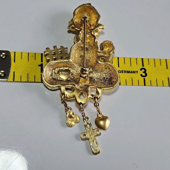 Vintage PMI Precious Moments gold tone Brooch The Lord is My Shepherd w/charms - Picture 5 of 10